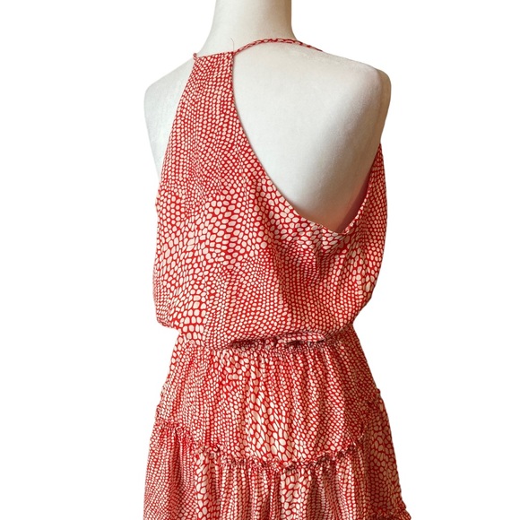 fab'rik Women's coral red print spaghetti strap tiered ruffle mini dress , Sz L - Picture 12 of 16